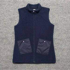 FootJoy Golf Sherpa Fleece Vest Womens Medium Navy Blue Full-Zip Snap Pockets